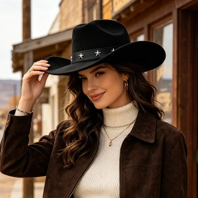 Fedora Hat Wool - Damski kapelusz kowbojski z szerokim rondem,
