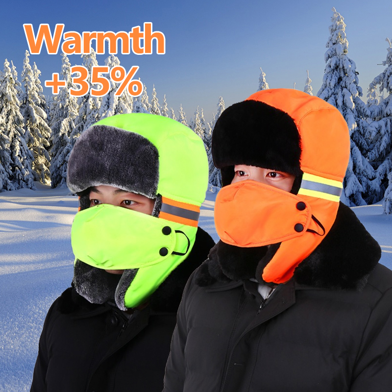 Trapper Hat Ear Flap - Czapka zimowa z nausznikami, pomarańczowo-fluorescencyjna, odblaskowa