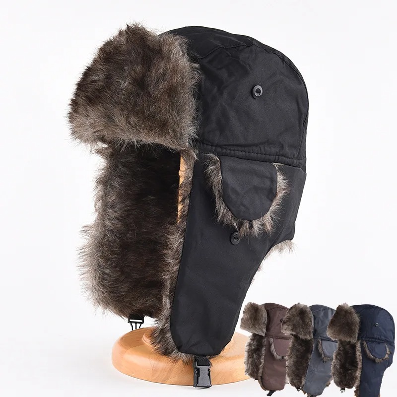 Trapper Hat Ear Flap - Męska zimowa czapka traperka z nausznikami,