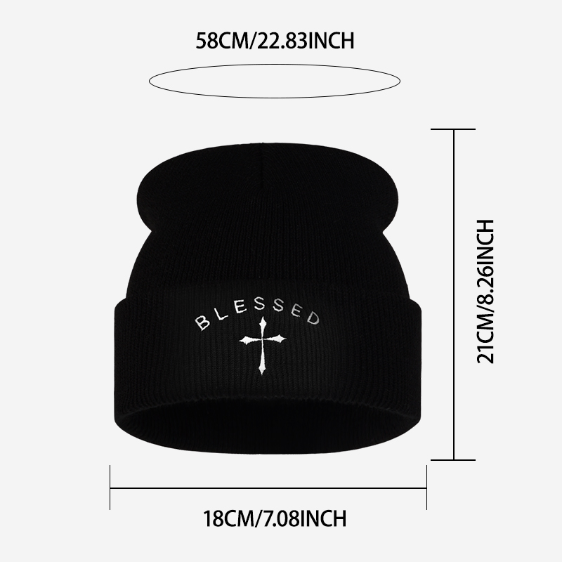 Czapka z haftowanym krzyżem, z – Beanie Cuffed Knit recenzja i cena